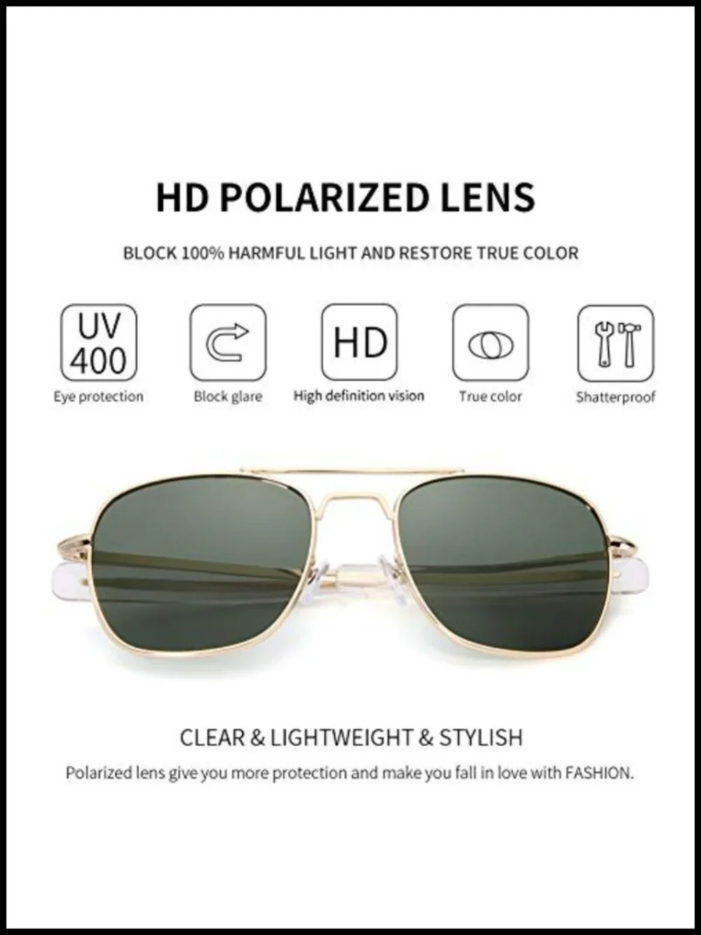 Polarized Aviator Sunglasses with Bayonet Temples for Men